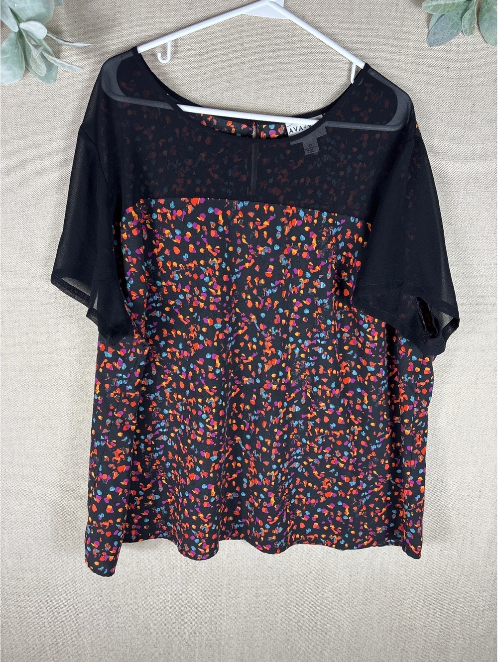 Ava & Viv > Black and Colored Spots Blouse 3X
